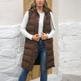 thumbnail image 4 of Long Vest for Women Sleeveless Side Zipper Long Puffer Vest Lightweight Warm Zip up Hooded Jacket for Fall and Winter Coffee S, 4 of 8