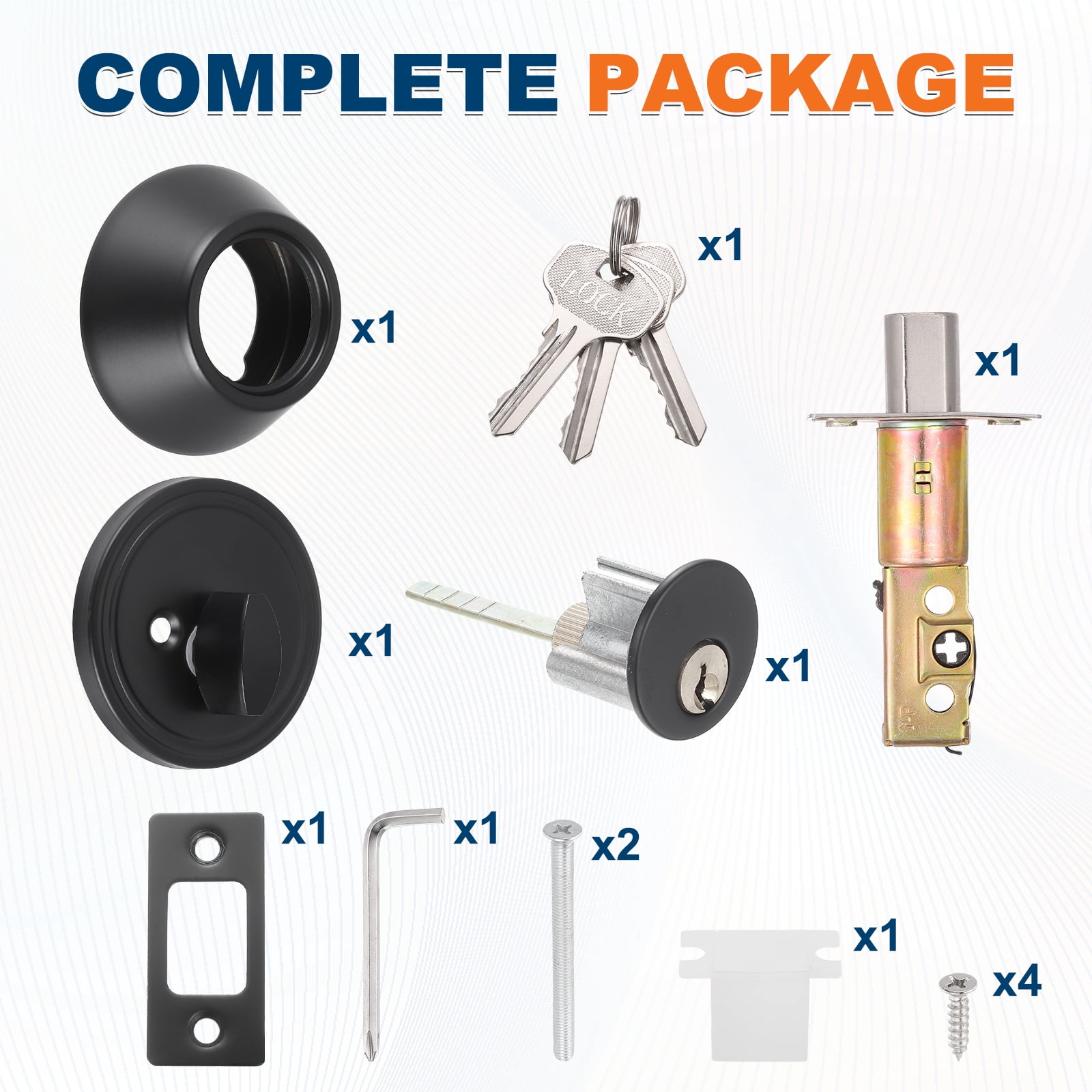 Uxcell Door Lock Set with Single Cylinder Deadbolt (2 Inch, Black) (1 Set), Round Ball Exterior and Interior Door Knobs, Suit for - Bedroom/Bathroom/Office, Keyed Alike