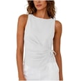 thumbnail image 4 of BUIGTTKLOP Womens Cotton Linen Crop Tank Tops Tie Wrap Sleeveless Ruched Boat Neck Shirts Casual Summer Beach Going out Tops, 4 of 7