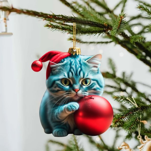 Adornos navideños para colgar, decoración de dibujos animados, lindo gato, regalo de Navidad, árbol colgante personalizado para fiesta, 2023
