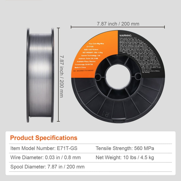 VEVOR Flux Core Welding Wire, E71T-GS 0.030-inch 10LBS, Gasless