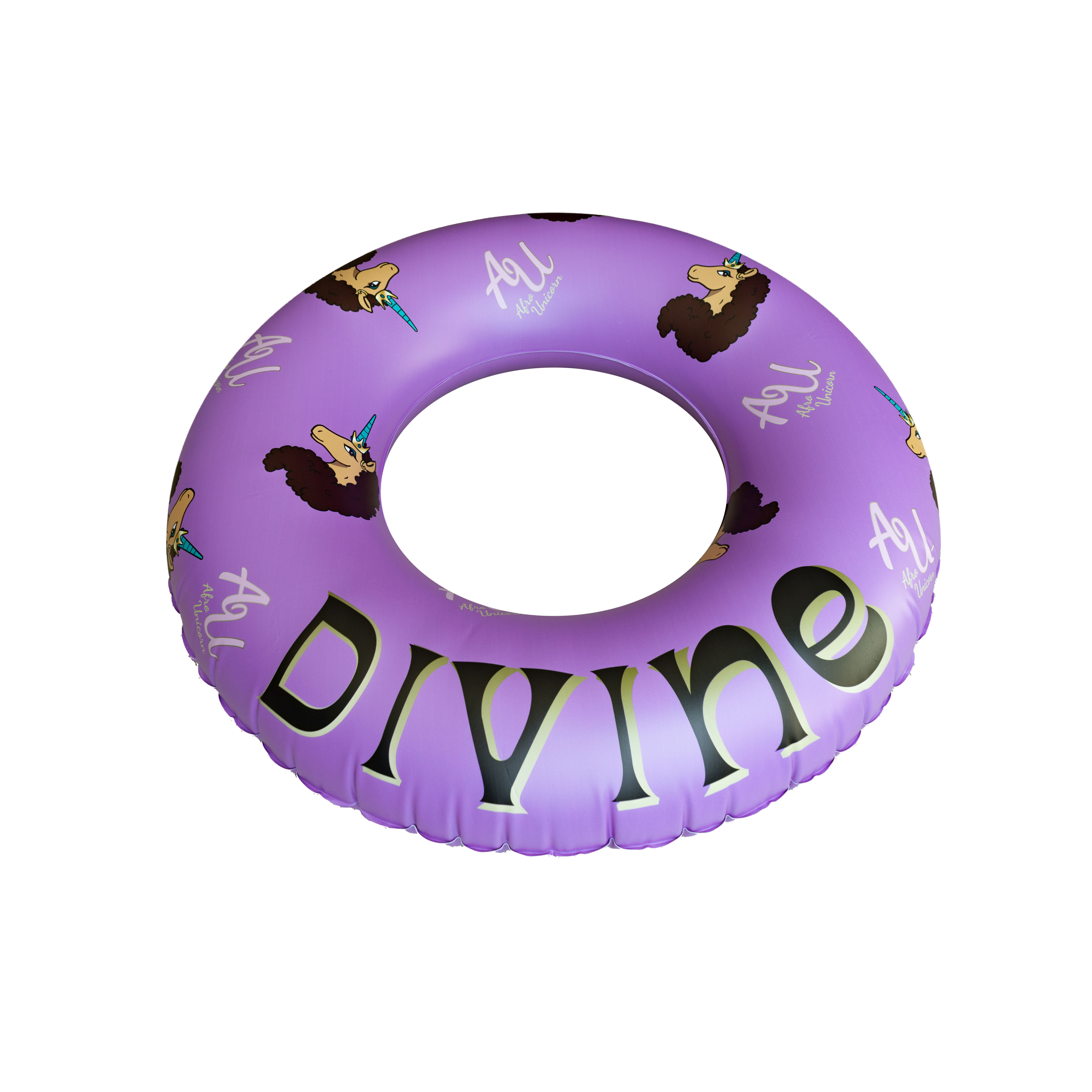 Afro Unicorn 39-Inch "Divine" Unicorn Inflatable Swim Ring Float for Pool, Beach, Lake Water Play (Purple)