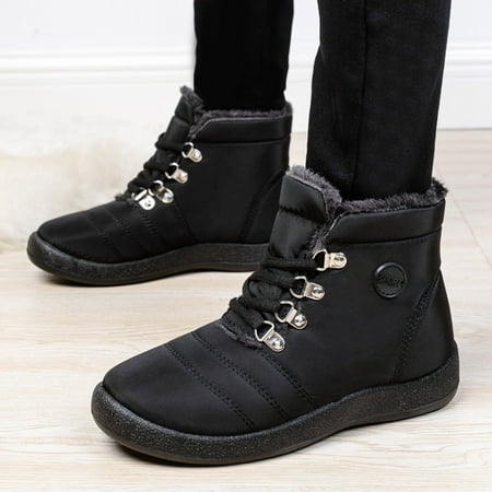 

TALKVE Toe Men Boots Shoes Lace Up Plus Sport Keep Couples Warm Boots Snow Round Flat Velvet Women Women s Boots