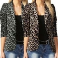 thumbnail image 5 of Yinreli Lady Blazer Leopard Print Turn-down Collar Single-breasted Slim Suit Coat for Work, 5 of 8
