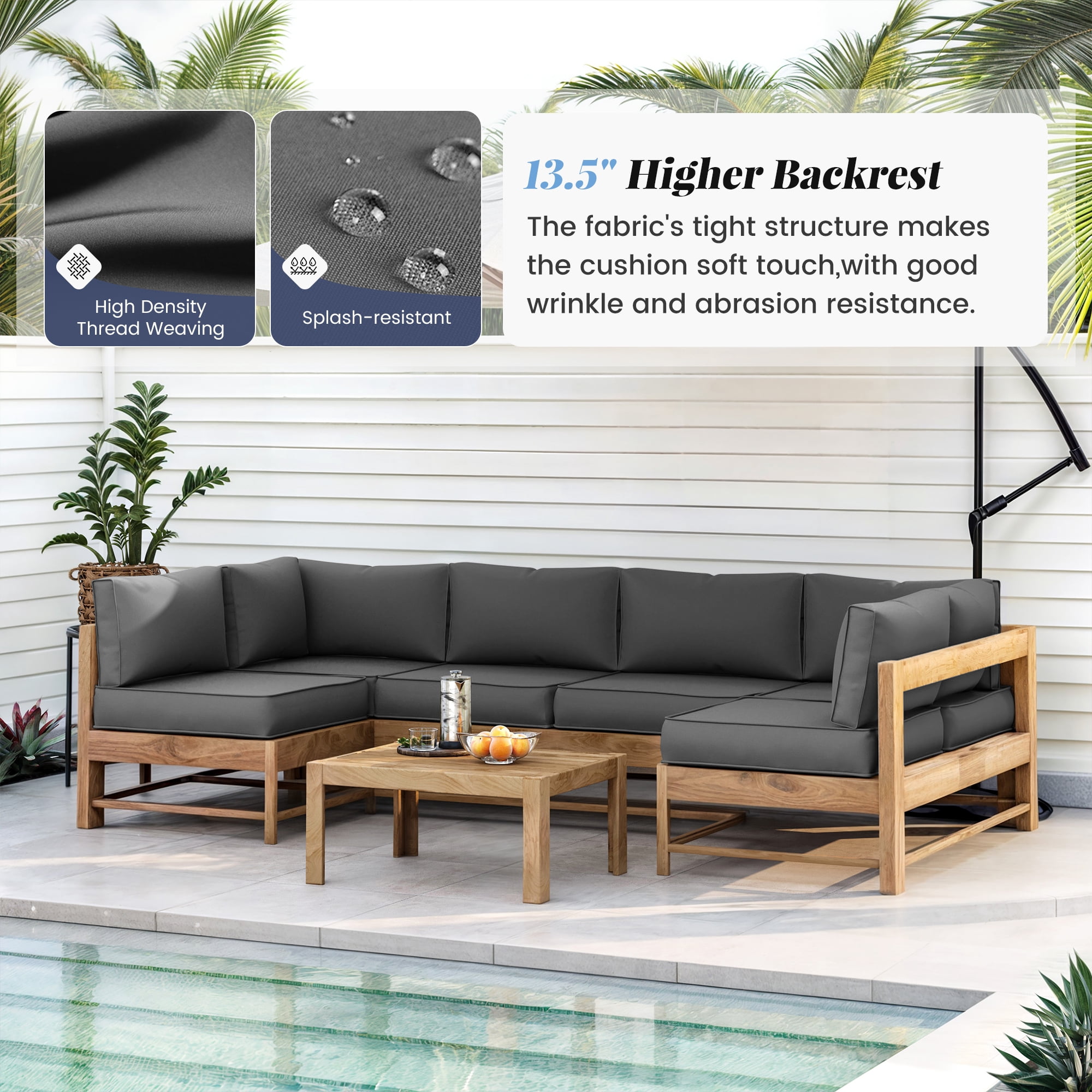 ELPOSUN 7-Piece Sectional Outdoor Cushion Set - Replacement Cushions for Patio Furniture, Waterproof & Weather-Resistant Lounge Sofa Cushions (Grey)