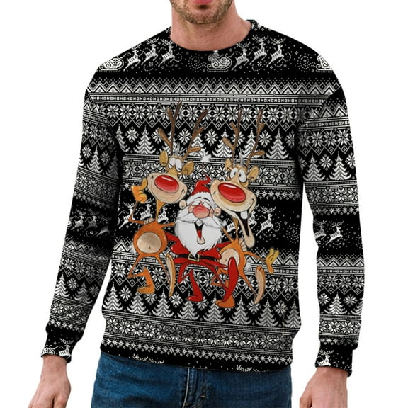 SRZYMJ Christmas Sweatshirts for Men Funny Crew Neck Pullover Long Sleeve Shirts with Christmas Print Tops Sweater