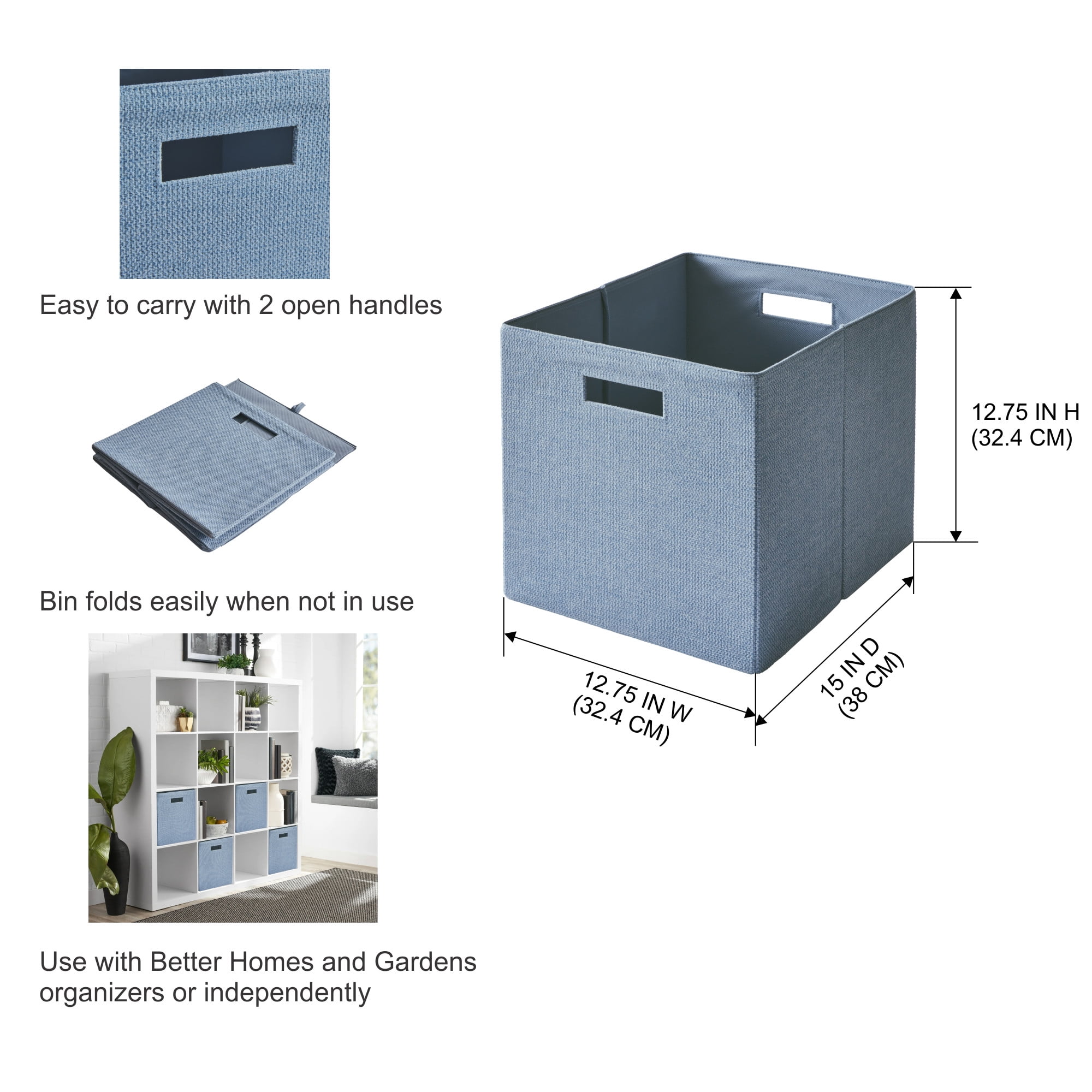 Better Homes & Gardens Collapsible Fabric Cube Storage Bin, Soft Blue Textured