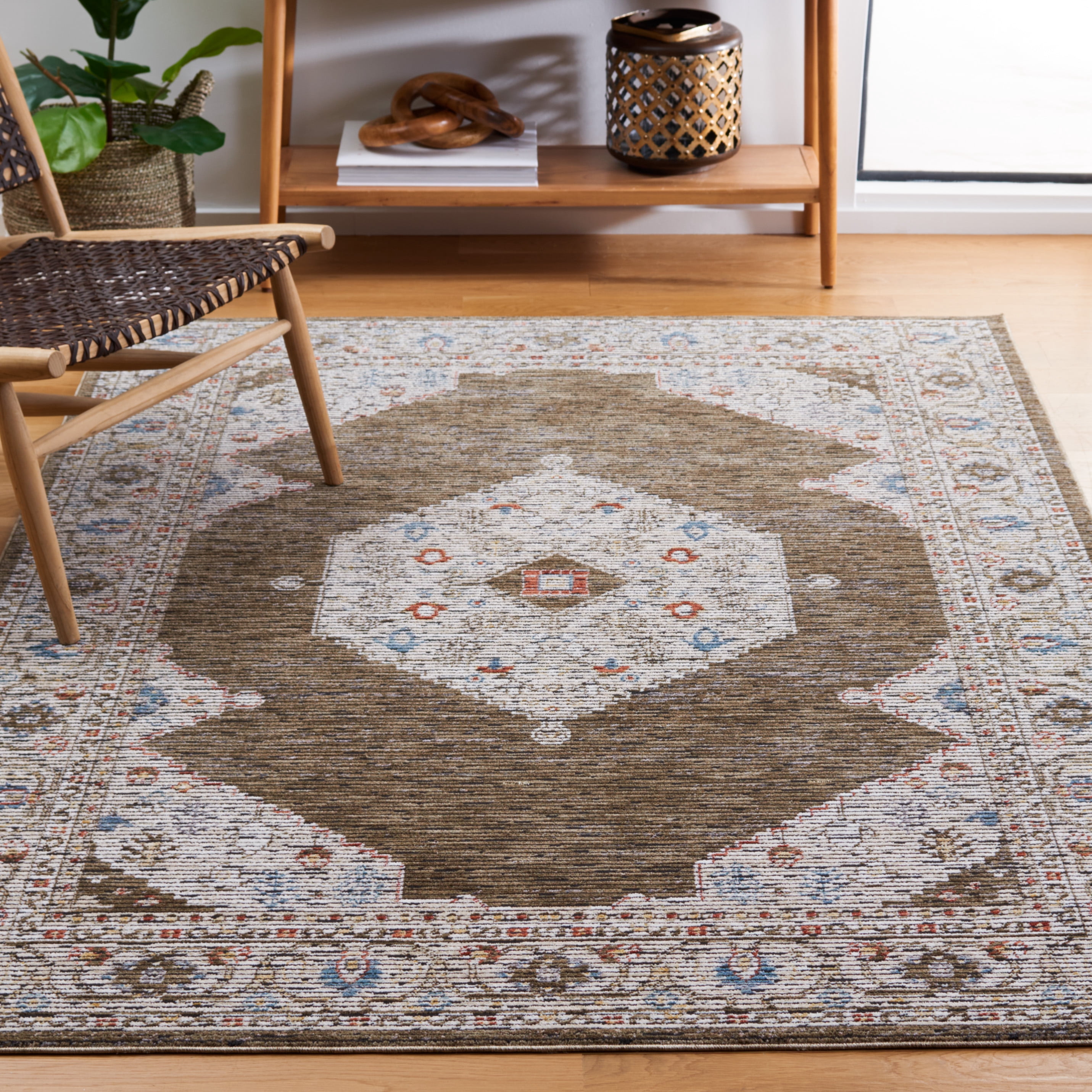 SAFAVIEH Sierra Vana Medallion Area Rug, Ivory/Olive Green, 9' x 12'