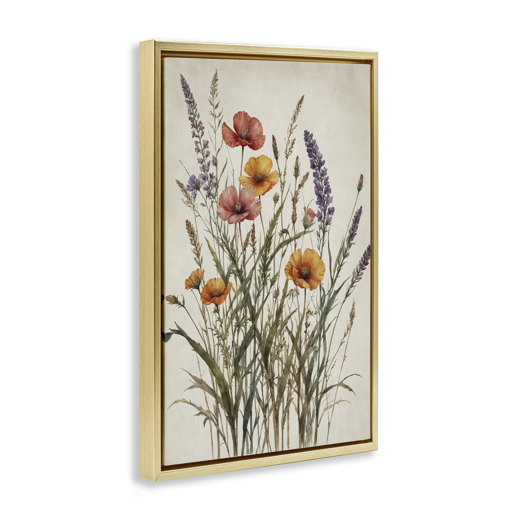 Stupell Industries Vintage Collection of Meadow Botanicals Gold Framed Floater Canvas Wall Art, design by Nataly White