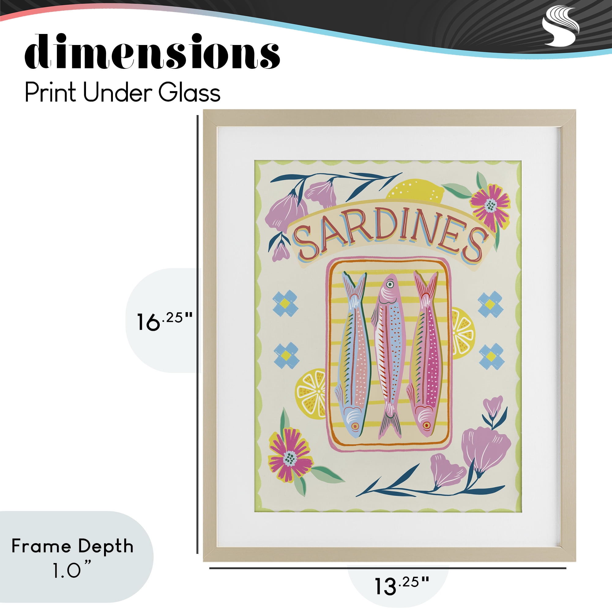 Stupell Industries Pastel Sardines & Flowers Birch Framed Print Under Glass, design by Jo Reid