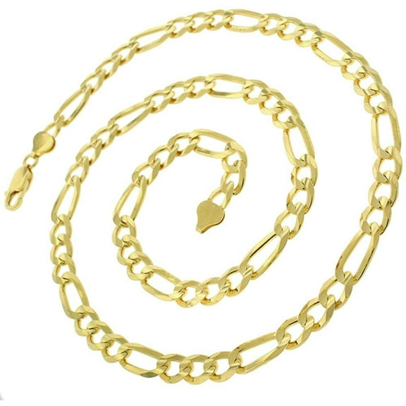 14K Yellow Gold 7mm Solid Figaro Chain, FREE Microfiber Cloth, Link Mens Womens Necklace, Giorgio Bergamo