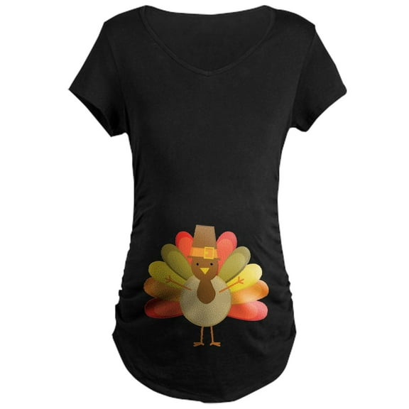 CafePress - Thanksgiving Pilgrim Turkey Maternity T Shirt - Maternity Dark T-Shirt