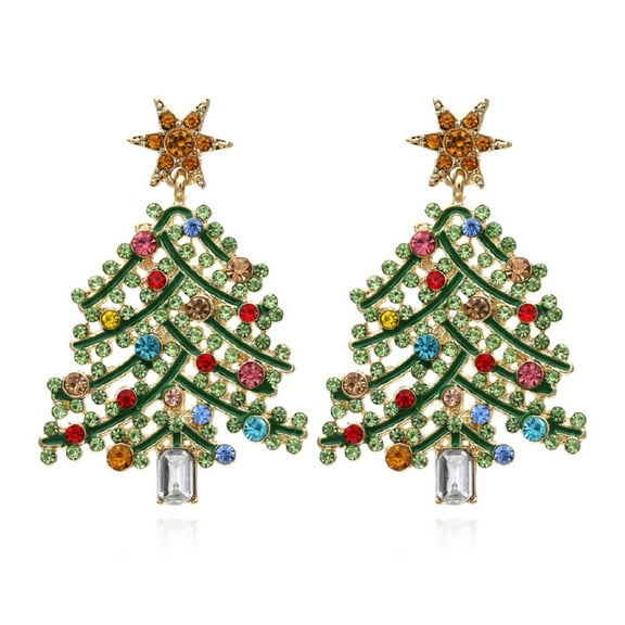 LongcreekX Xmas Tree Earrings for Women, Colorful Christmas Tree Statement Earrings, Cute Star Snowflake Christmas Tree Dangle Earrings Hypoallergenic, Bohemian Flower Tree Earrings