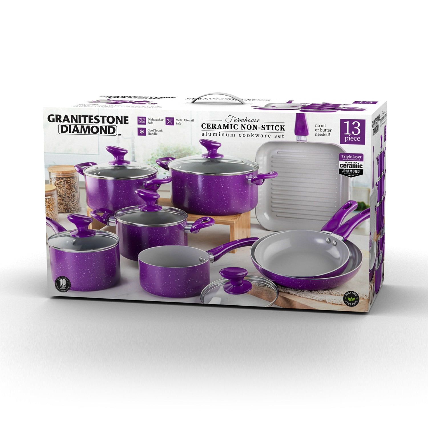 Granitestone Diamond Farmhouse 13 Piece Pots and Pans Set, Nonstick  Cookware Set