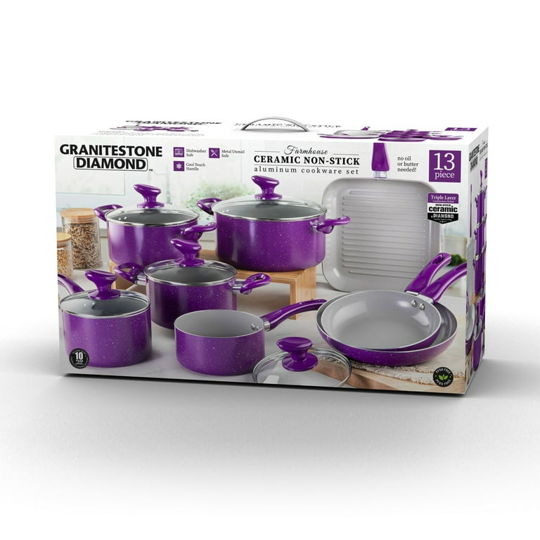 Granitestone Diamond Farmhouse 13 Piece Pots and Pans Set, Nonstick  Cookware Set 