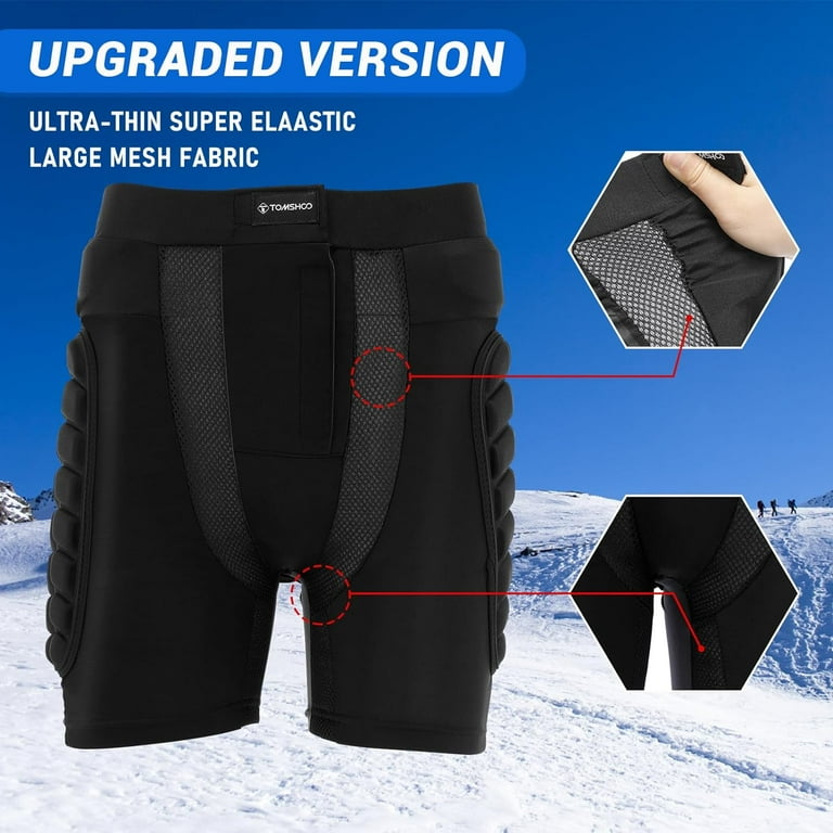 TOMSHOO Protective Padded Shorts for Adults Breathable Hip Butt Tailbone Pads for Snowboard Skiing Skating L