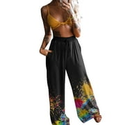 Winter Women's Comfy Pajama Pants Wide Leg Lounge Yoga Pants Loose Butterfly Floral Printed Casual Lounge Jogger Pants