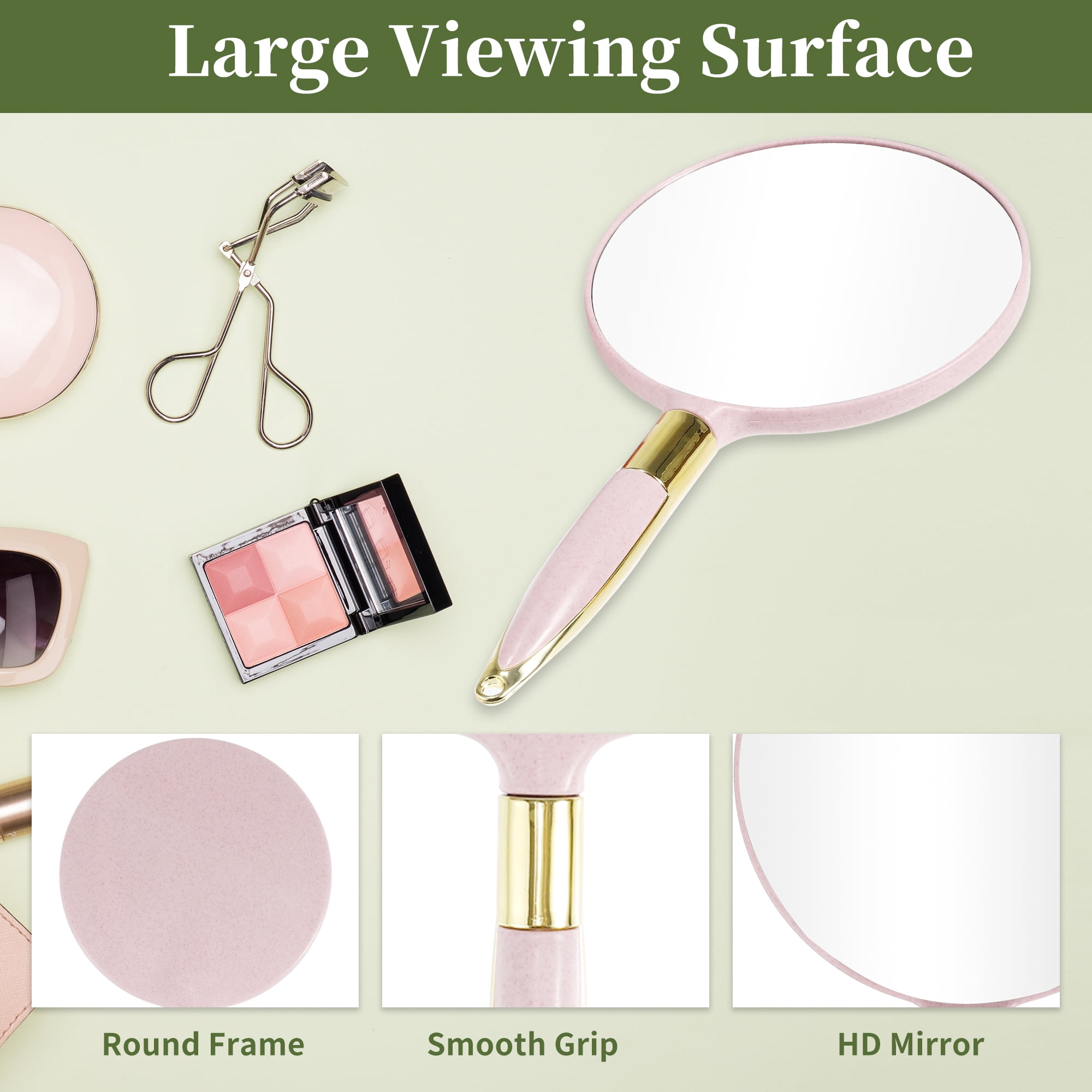 Unique Bargains Round Hand Mirror for Women Pink