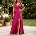 thumbnail image 5 of Hueook formal Wedding Guest Dress for Women Prom V Neck Sleeveless Slit Long Evening Gown Hot Pink 2X, 5 of 7