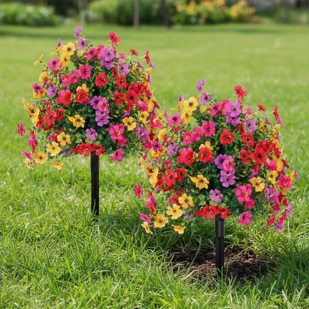 2Pcs Artificial Outdoor Flowers for Garden, 22" Faux Violet Topiary Ball with Ground Spike, UV Resistant Fake Plants for Porch, Patio and Yard Decoration