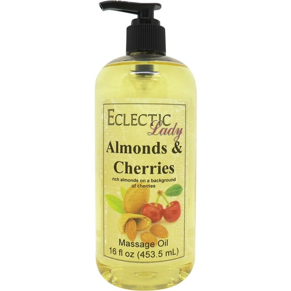Almonds and Cherries Massage Oil by Eclectic Lady, 16 oz, Sweet Almond Oil and Jojoba Oil