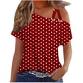 thumbnail image 3 of TAGOLD Summer Casual Tops,Plus Size T-shirt Blouse for Womens, Women's Fashion Printed Double Suspender Short Sleeved Loose,Short Sleeve Skew Collar Blouses & Shirts, 3 of 5