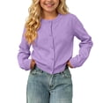 thumbnail image 5 of Cethrio Girls Cardigan Sweaters, Fall Long Sleeve Crewneck Lightweight Girls Knitted Cardigans Purple Size 2-3 T, 5 of 5