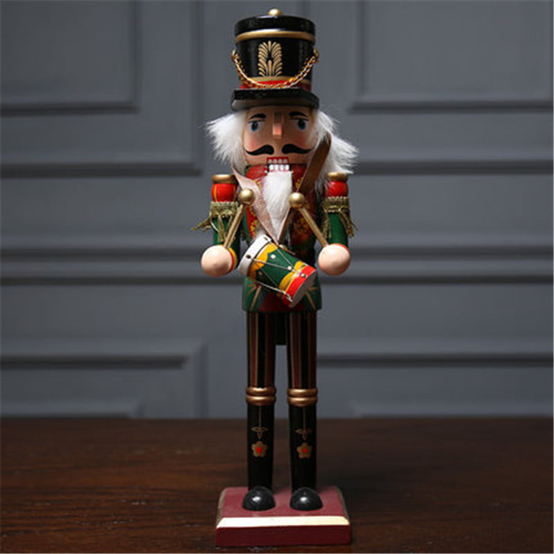 30cm Wood Nutcracker Drummer Soldier Figures Puppet Doll Toy Home Decor Gift 