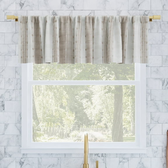 Archaeo Slub Texture Stripe Cotton Cafe Curtain Valance, 52"W X 14"L, Linen/White
