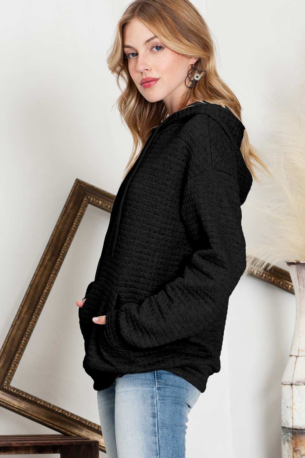 Eytino Women's Waffle Pullover Hoodie with Pockets photo 5
