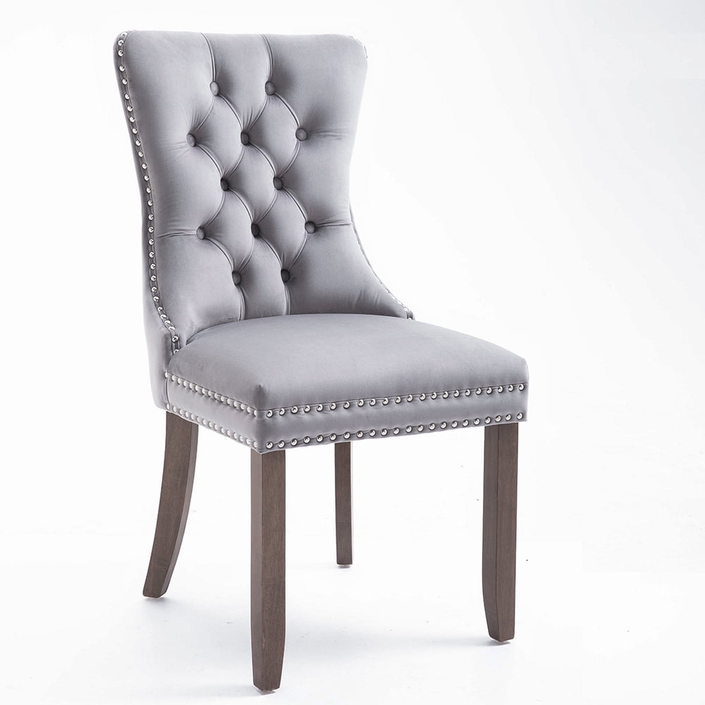 Kepooman 2Pcs Upholstered Tufted Armless Dining Chairs with High Back, Grey