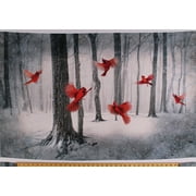 28" X 44" Panel Cardinals Birds Snow Winter Woods Trees Forest Wildlife Nature Scenic Northwoods Landscape Call of the Wild Digital Print Cotton Fabric Panel (Q4461-292-CARDINAL)