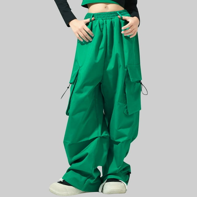 Odeerbi 3-14 Años Niñas Cargo Pantalones Deportes Pantalones de Pierna Ancha Primavera Color Sólido Suelta Pantalones de Trabajo Con Múltiples Bolsillos