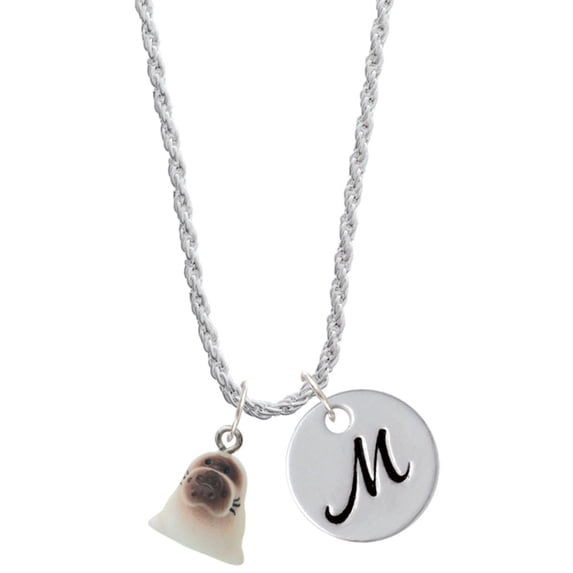Delight Jewelry Resin Baby Seal Silvertone Script Initial Disc - M - Charm Necklace, 20"+3"