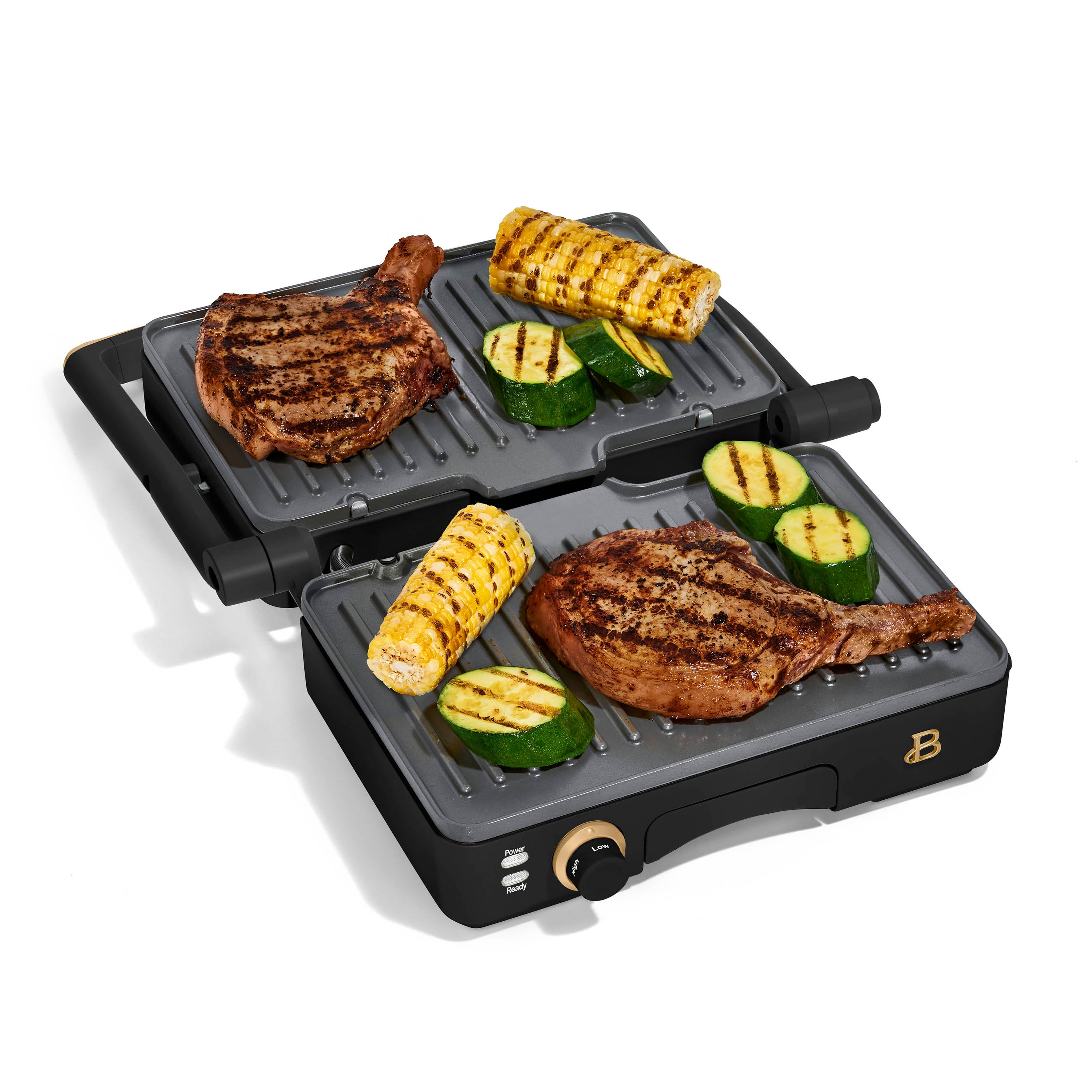 Beautiful 2-in-1 Panini Press & Grill with Detachable Plates, Black Sesame by Drew Barrymore