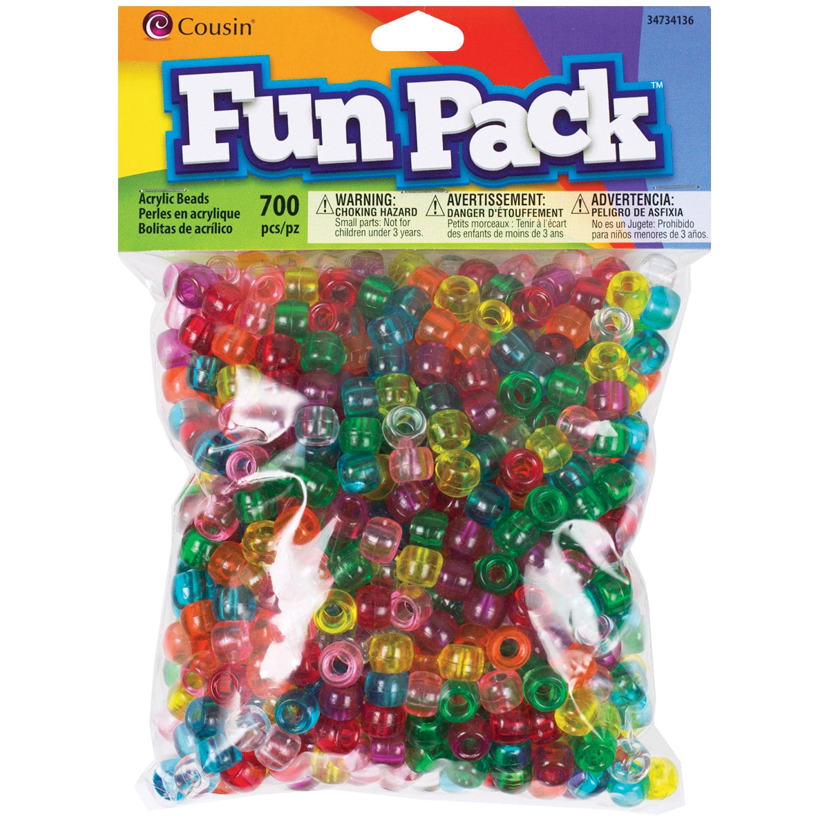 Cousin Fun Packs 250-Piece White Pony Beads 