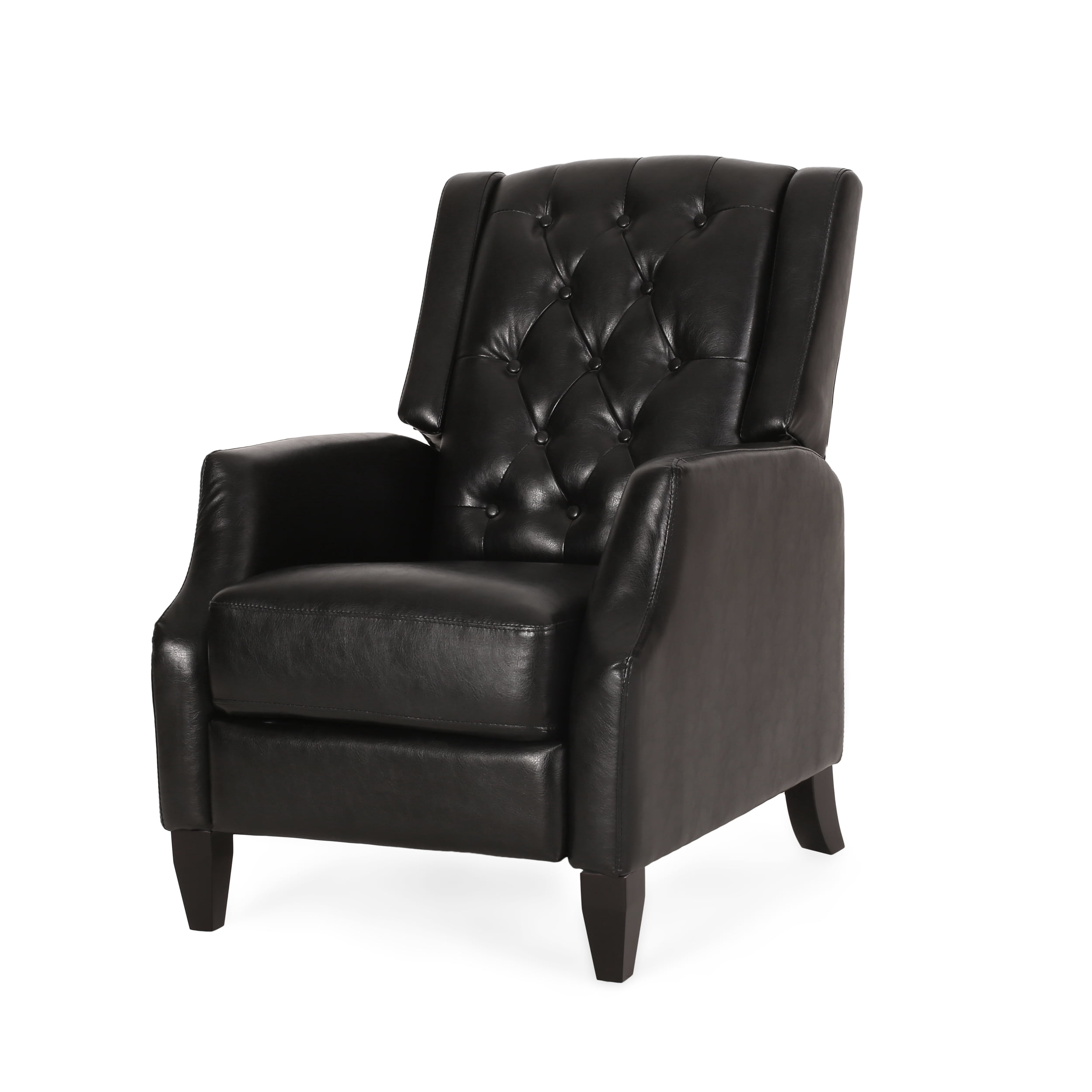 Noble House Steinaker Faux Leather Tufted Pushback Recliner, Midnight Black and Dark Brown