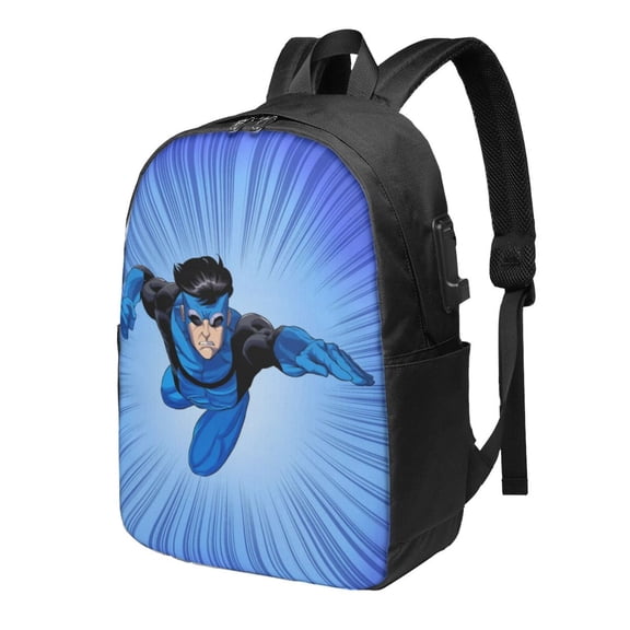Invincible Backpacks 17 Inch Cartoon School Laptop Bag Bookbag with USB Charging Port, Students Travel Shoulder Bag Daypack