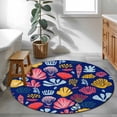 thumbnail image 4 of Summer Ocean Round Living Room Rugs 3.3 ft, Yellow Shell Coral Nautical Blue Background Washable Area Rug with Non-Slip Sturdy Edge Binding Round Front Door Mat Floor Carpet for Entryway, 4 of 9