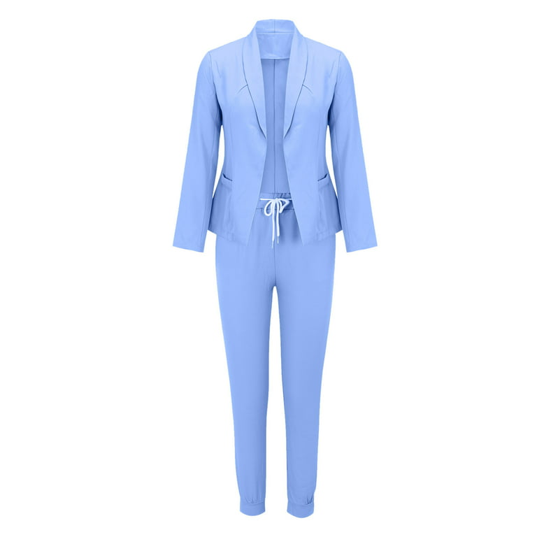 Yuwull Two Pieces Business Casual Outfits for Women Casual Light Weight  Thin Jacket Slim Coat Long Sleeve Blazer and Suit Pants Office Formal Sets