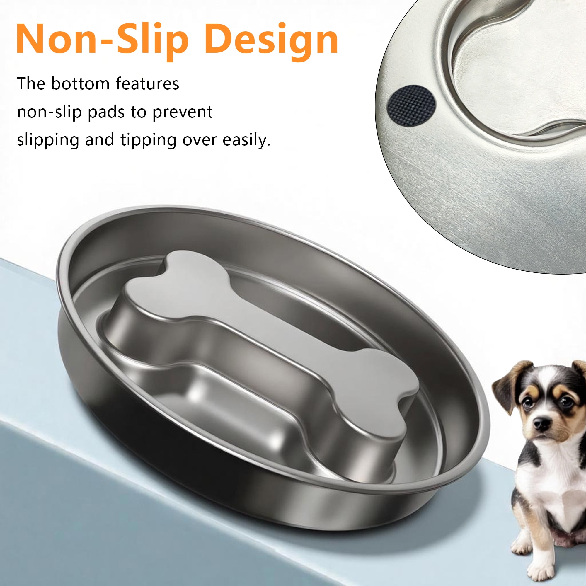 BLRTUN Slow Feeder Dog Bowl - 2 Cups Stainless Steel Dog Slow Feeder Food Bowl, Metal Non-Slip Lick Plate,Puppy or Cat Food Holder,Pet Supplies,Puzzle Maze Dish for Small & Medium Sized Breeds