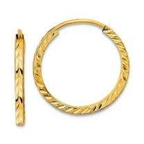 10k Solid Yellow Gold Sparkle-Cut Square Tube Endless Hoop Earrings 17x17mm Wide 1.35mm Thick Hoop Earring for Women