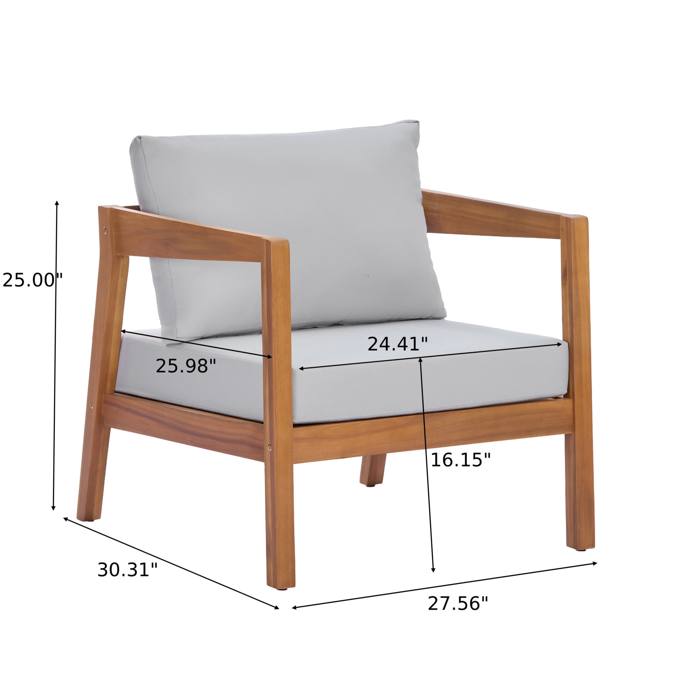 Christopher Knight Home 25"H Acacia Wood Outdoor Patio Lounge Chair, Teak Finish+Light Gray Cushion