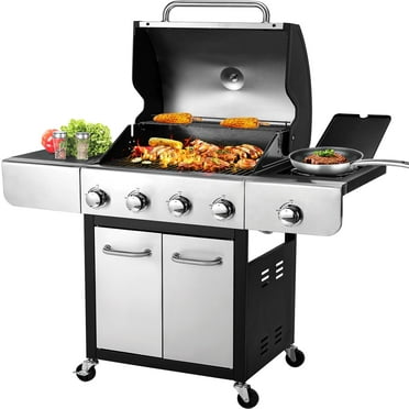 Pirecart 4 Burner Propane Gas Grill Stainless Steel BBQ BBQ Grill with 12,000 BTU Side Burner