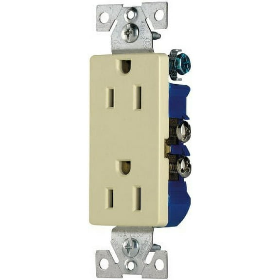Cooper Wiring Devices 1107A Decorator Duplex Receptacle Outlet, 15A 125V, Push-In & Side Wire, Grounding, Almond