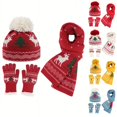 thumbnail image 3 of 3 uds guantes de moda bufanda conjunto de gorro navideño para mujer lindo gorro de jacquard de dibujos animados con pompones guantes de punto gruesos bufandas a prueba de frío accesorios de invierno a, 3 of 4
