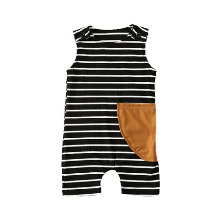 

MissiMae Newborn Baby Sleeveless Romper Striped Printed Pocket Jumpsuits Casual Outwear Clothing