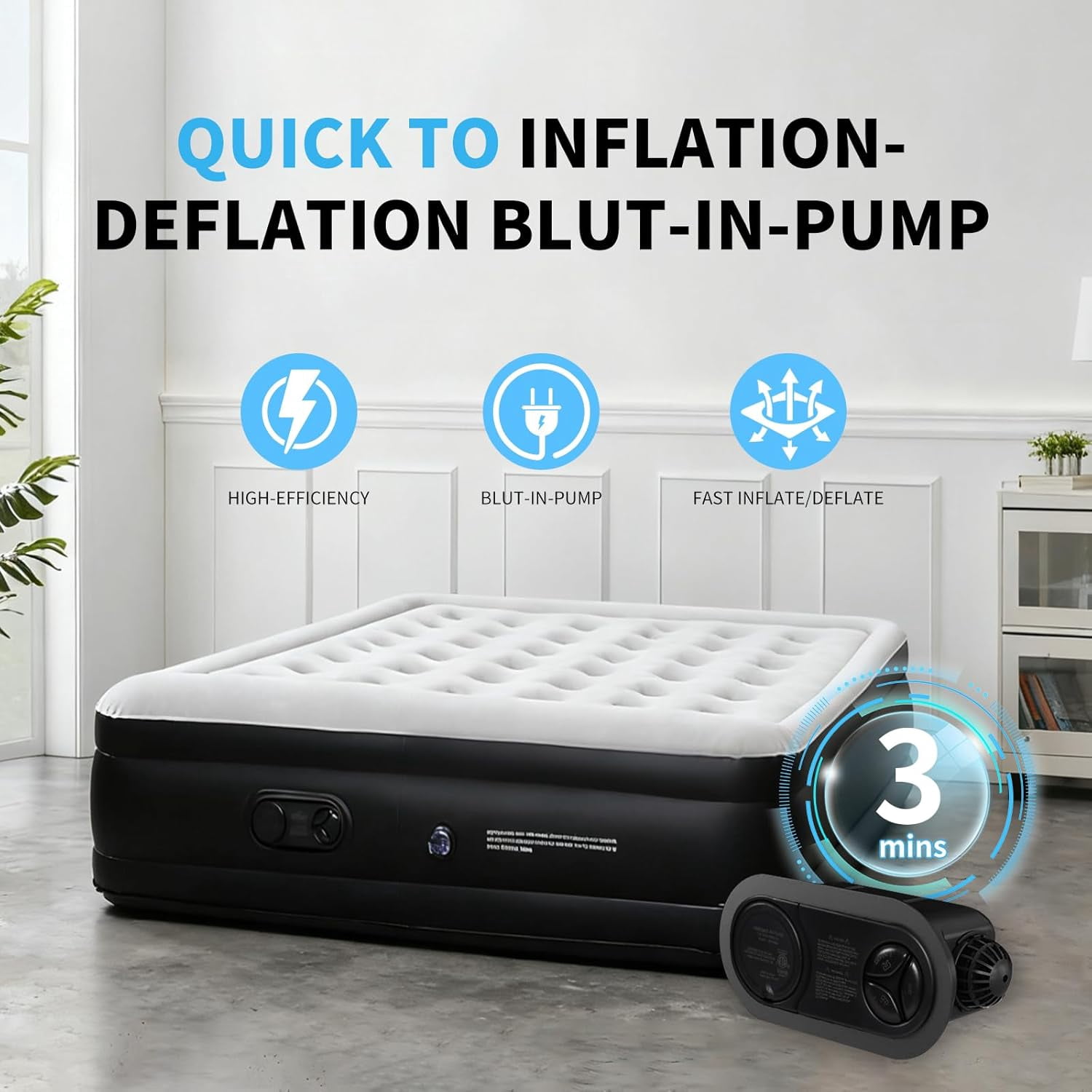 Air Mattress Queen with Built-in Pump, Upgraded 18 inch Raised Comfort Quick Inflatable Blow Up Bed with Carrying Bag,Camping Home & Guests,660LB Max