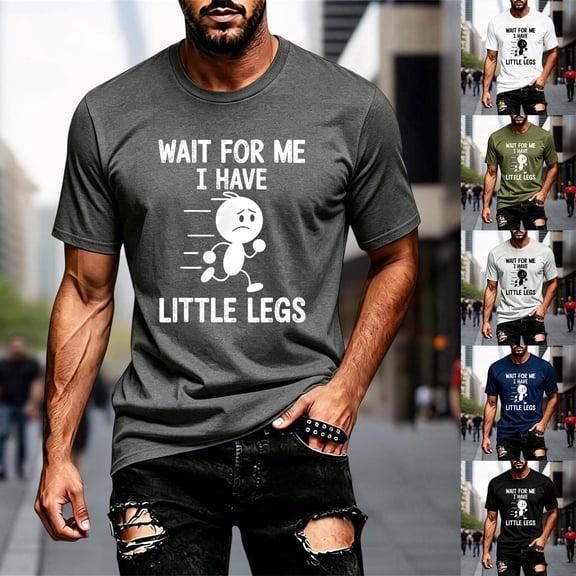 IWRICH Wait for Me I Have Little Legs,T-Shirt for Men Short Sleeve Crew Neck Slim Fit Streetwear Basic Fashion Tees White XL