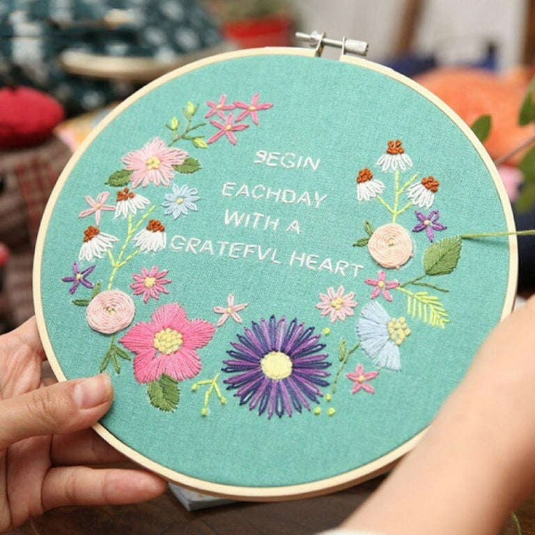 Embroidery Starter Kit for Adults Beginners with Flower Pattern Hand Embroidery Set with Embroidery Cloth Hoop Needles Colorful Floss and
